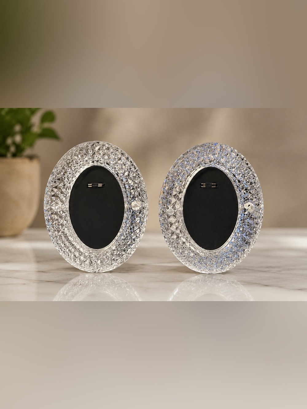 Vintage Burnes Crystal Oval Picture Frames Set of 2